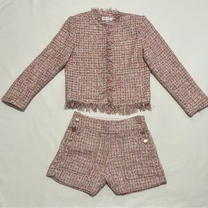Willa Story Pink Tweed Set Two Piece Jacket & Shorts XS